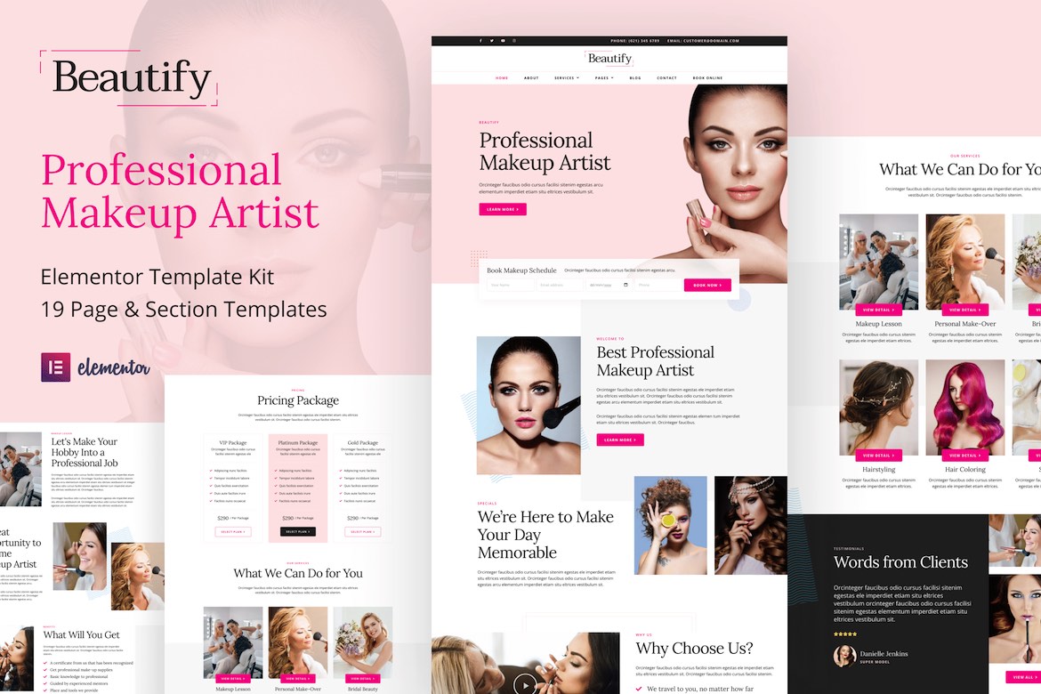 Beautify - Makeup Artist & Hair Stylist Elementor Template Kit